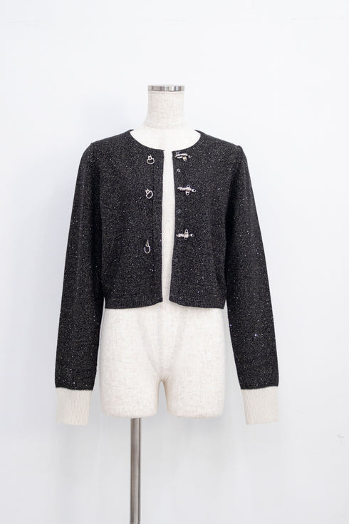 バックルラメニットカーディガン