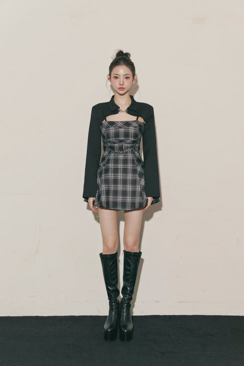 チェック柄バックルジャケットアンサンブル