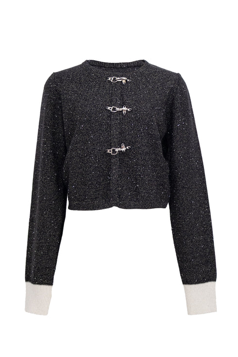 バックルラメニットカーディガン