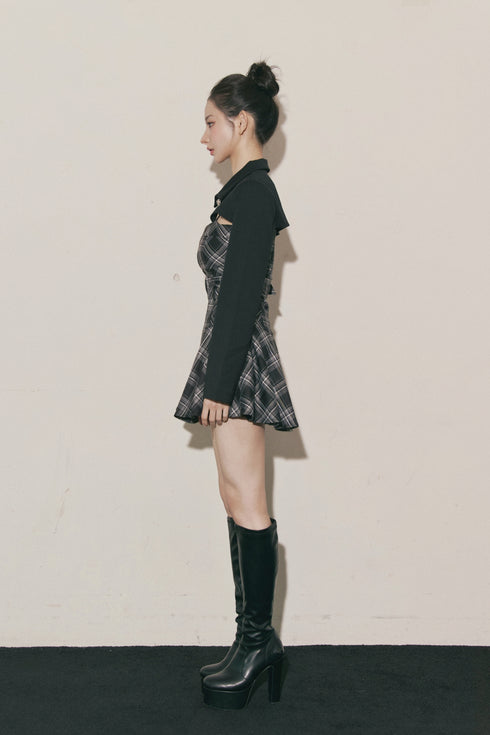 チェック柄バックルジャケットアンサンブル