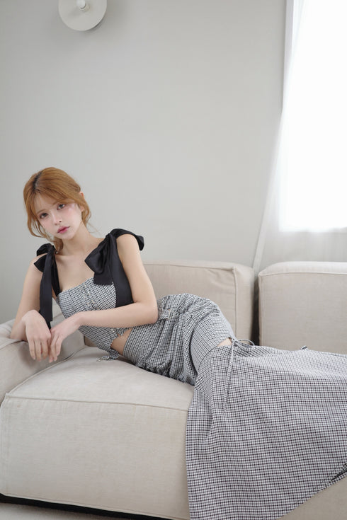 ハウンドチェックコルセットセットアップ