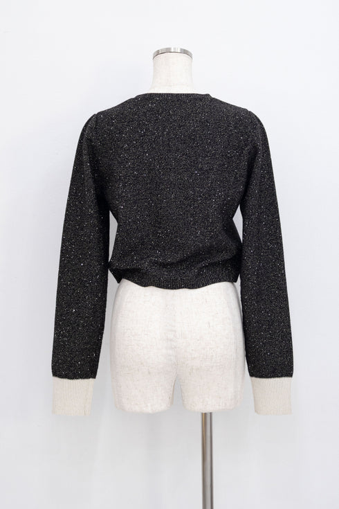 バックルラメニットカーディガン