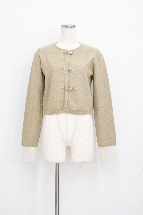 バックルラメニットカーディガン