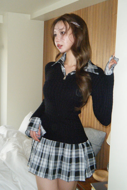 カービーニットチェックドッキングワンピース