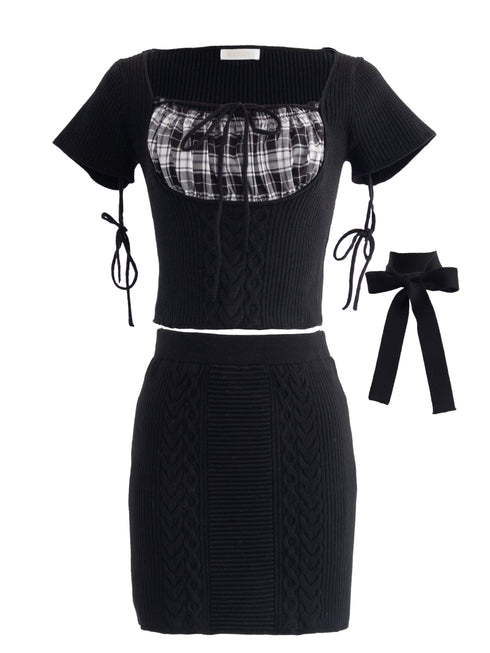 チェック柄ドッキングニットセットアップ