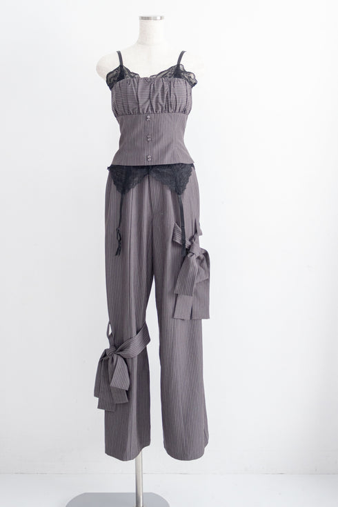 レースピンストライプスラックスセットアップ