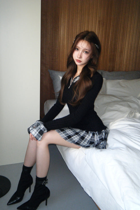 カービーニットチェックドッキングワンピース