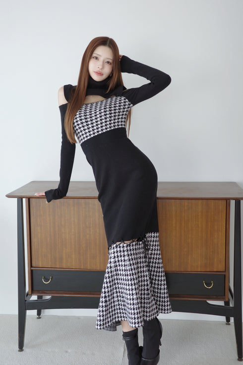 2wayハウンドトゥースストリングコアワンピース