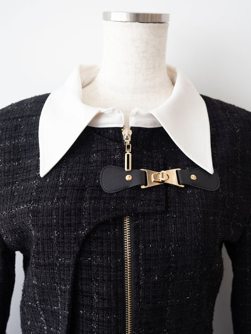 Asymmetrical buckle tweed dress