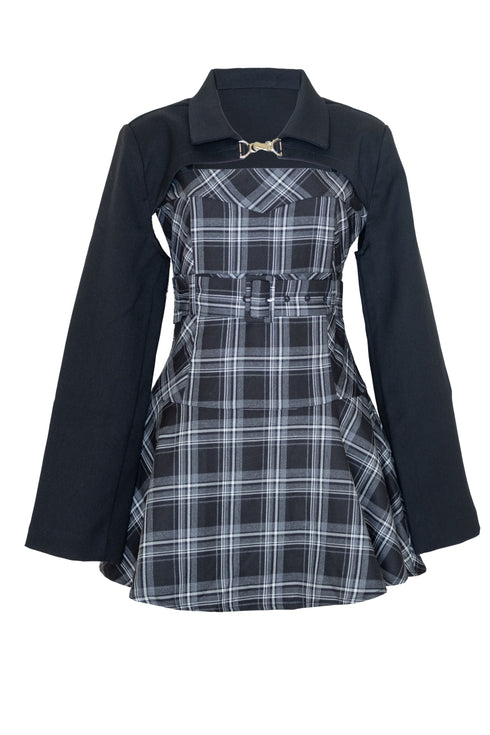チェック柄バックルジャケットアンサンブル