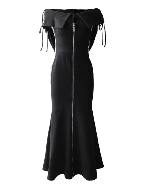 オーバーフードオフショルスウェットワンピース