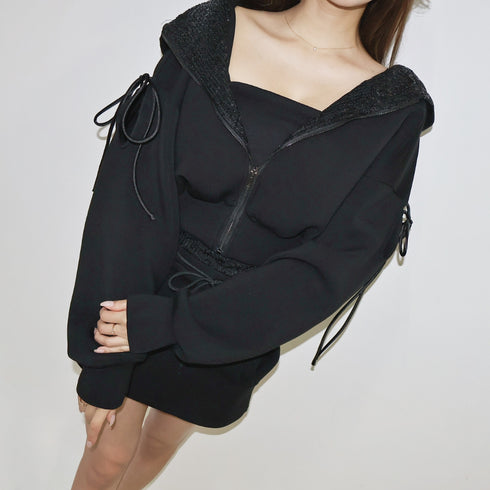 Shoulder cutout sequin sweatshirt setup