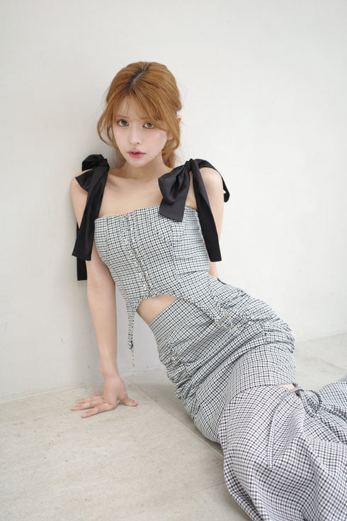 ハウンドチェックコルセットセットアップ