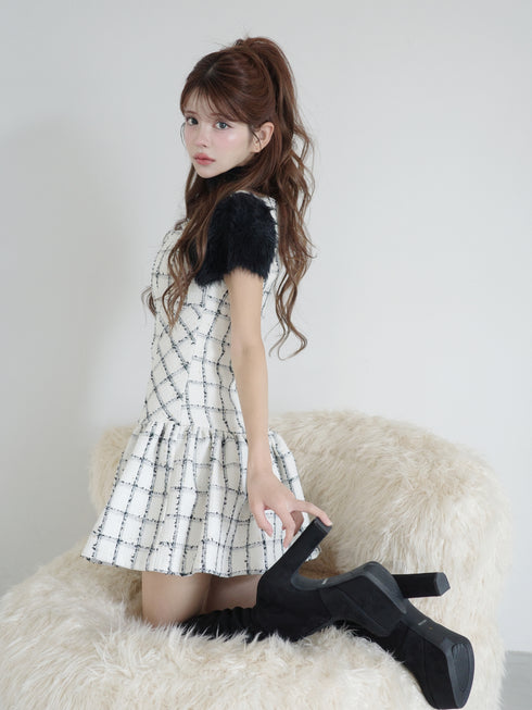 ファーショルダーニットトップス