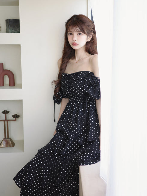 ランダムドットティアードマーメイドワンピース