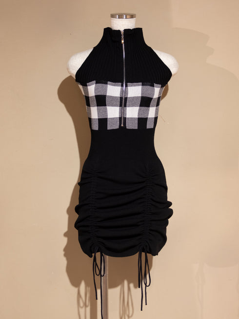 2-way gingham knit mini dress