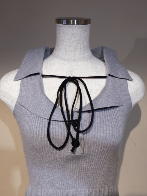 ウエストカットリブロングワンピース