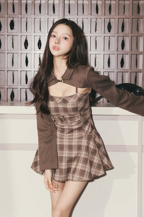 チェック柄バックルジャケットアンサンブル