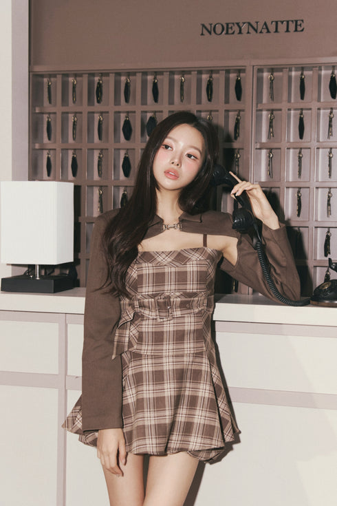 チェック柄バックルジャケットアンサンブル