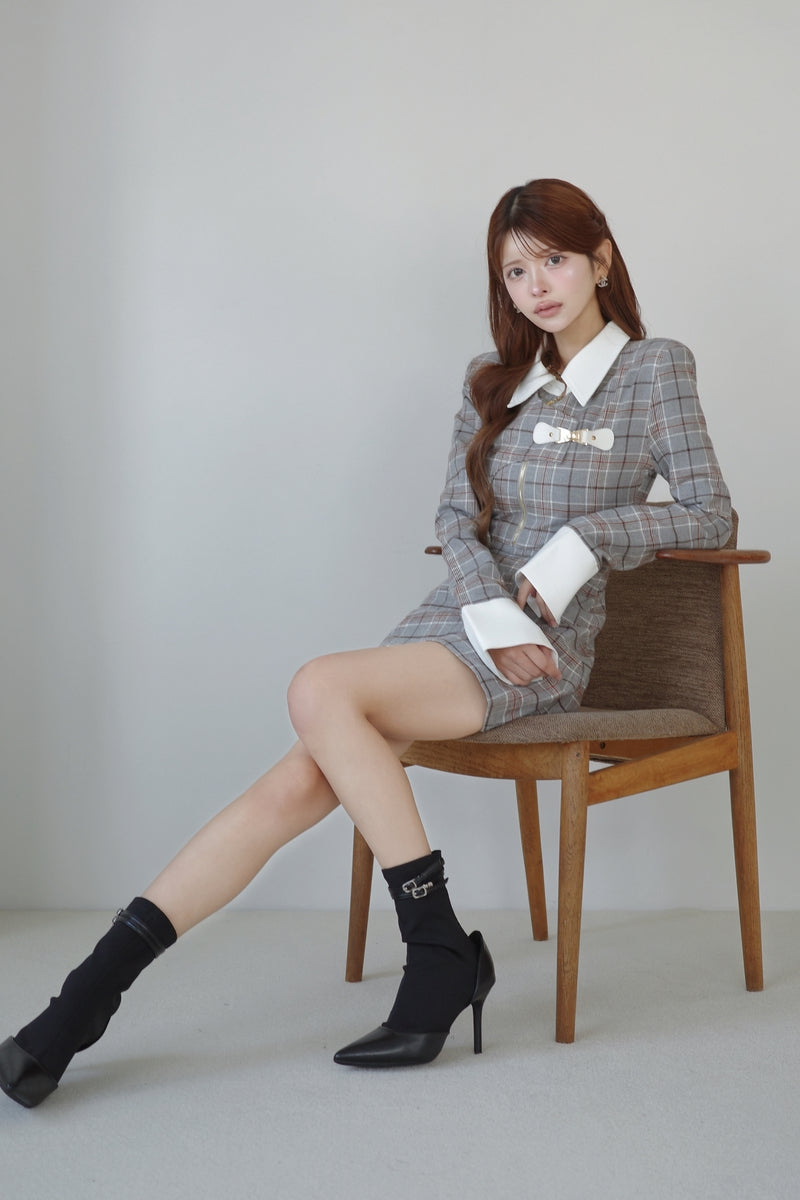 Randy チェック柄ミニワンピース 長袖 Randy チェック柄長袖ミニワンピース