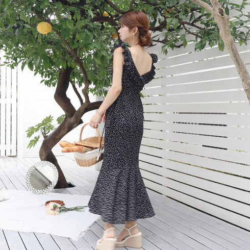 Random dot mermaid long dress