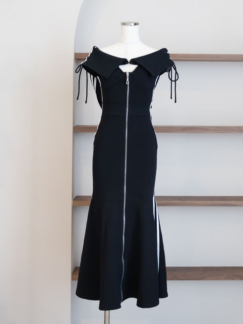 オーバーフードオフショルスウェットワンピース