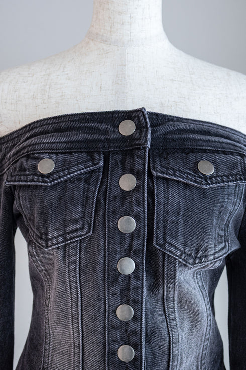 オフショルデニムバルーンワンピース