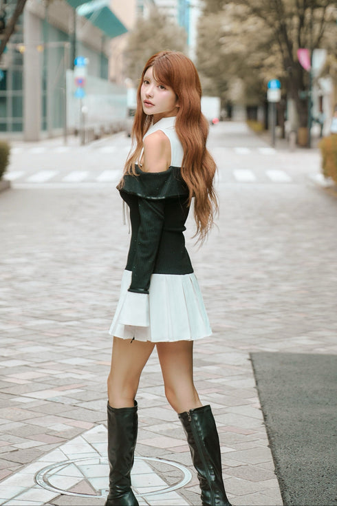 ビジュープレッピーカットショルダーワンピース