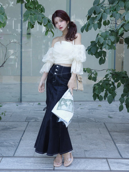 チェックチュールトップス