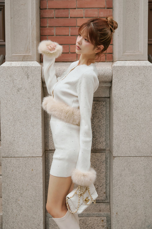 ビジューファーカーディガンセットアップ