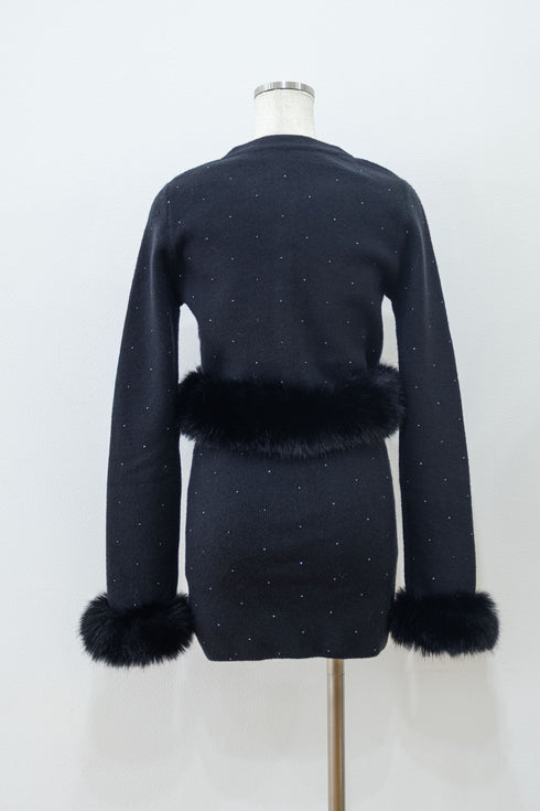 ビジューファーカーディガンセットアップ