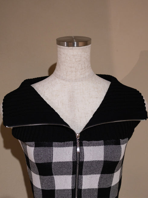 2-way gingham knit mini dress