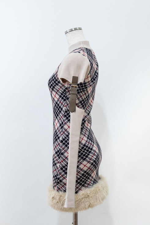 ベルテッドプレイドファーミニワンピース