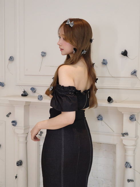 バックオープンデニムマーメイドワンピース