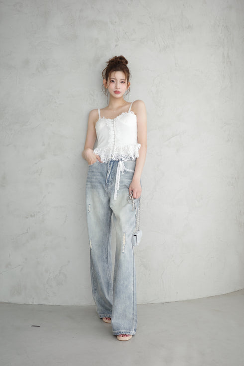 レースドッキングビジューデニム