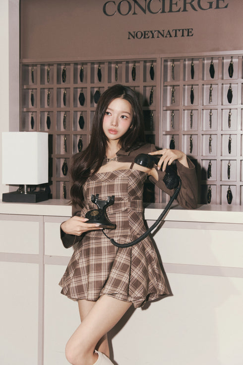 チェック柄バックルジャケットアンサンブル