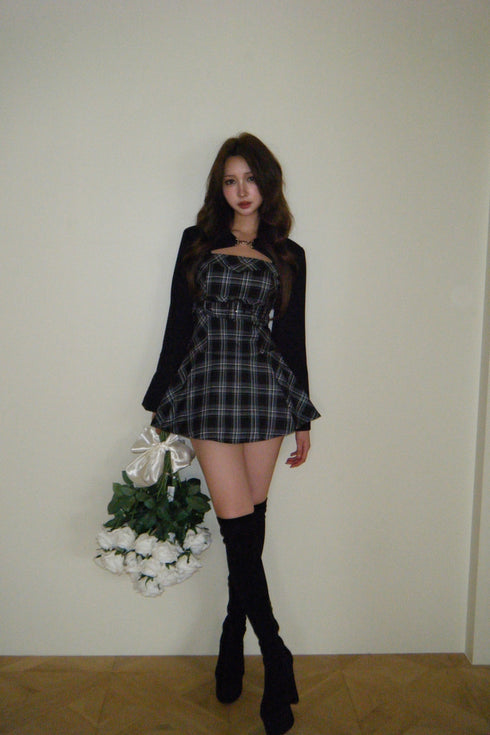 チェック柄バックルジャケットアンサンブル