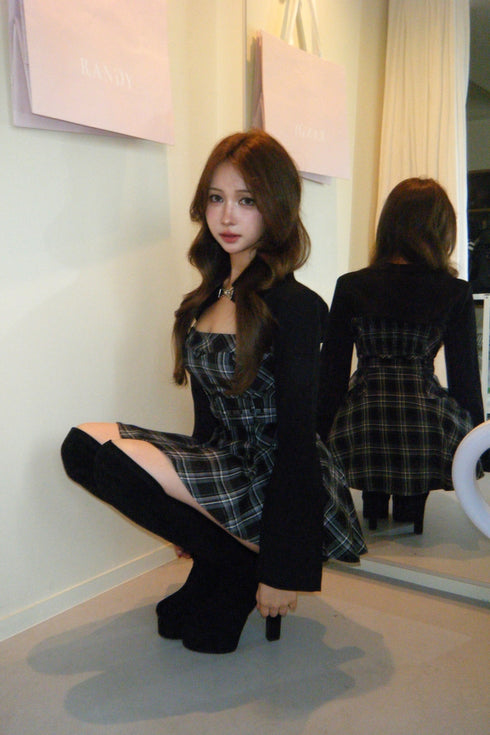 チェック柄バックルジャケットアンサンブル