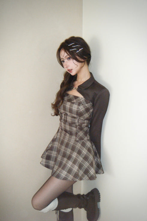 チェック柄バックルジャケットアンサンブル