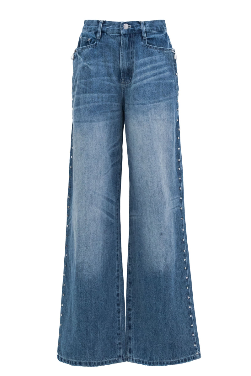 【完売品】Randyビジューバックカットワイドデニム Sサイ バックカットアウトスタッズデニム – Randy