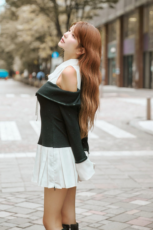 ビジュープレッピーカットショルダーワンピース