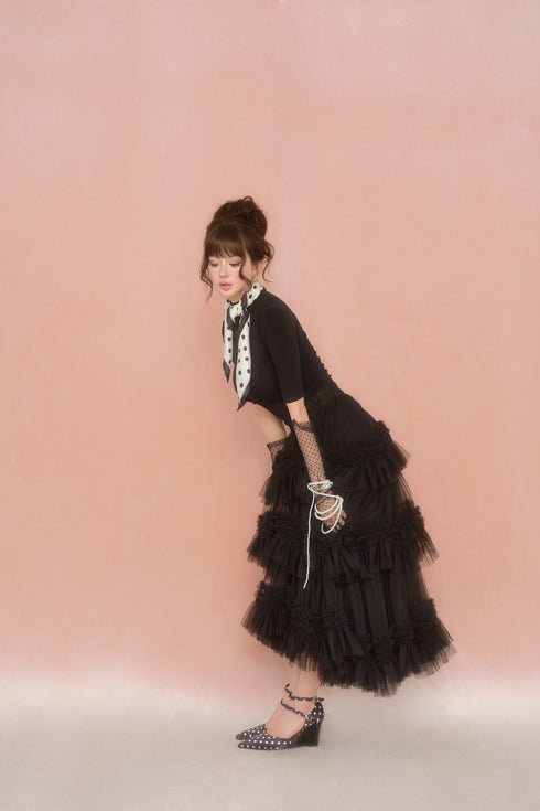 アシンメトリーティアードチュールスカート