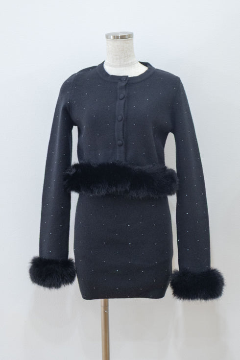 ビジューファーカーディガンセットアップ