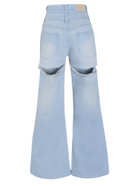 ビジューバックカットワイドデニム