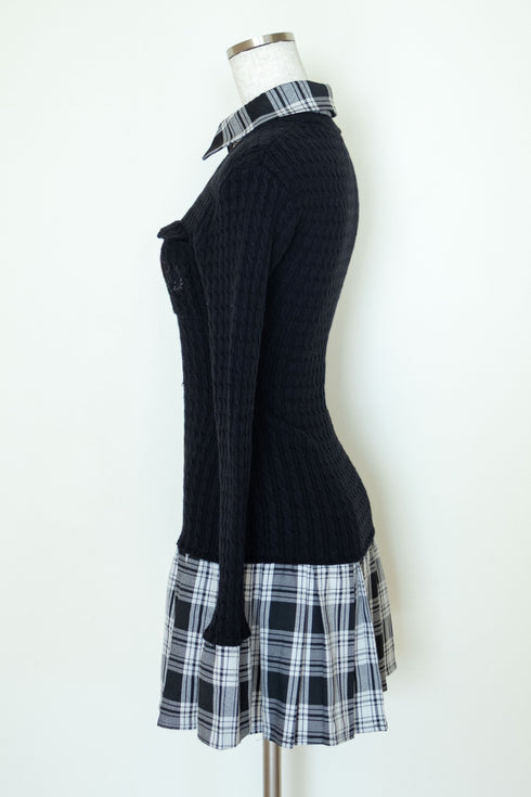 カービーニットチェックドッキングワンピース