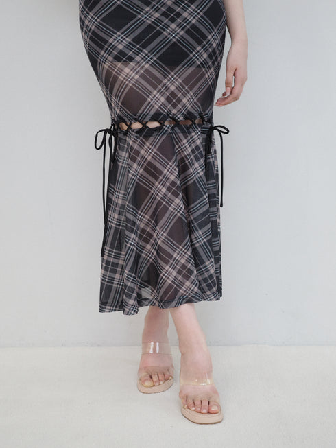 ストリングコアシースルーチェックワンピース