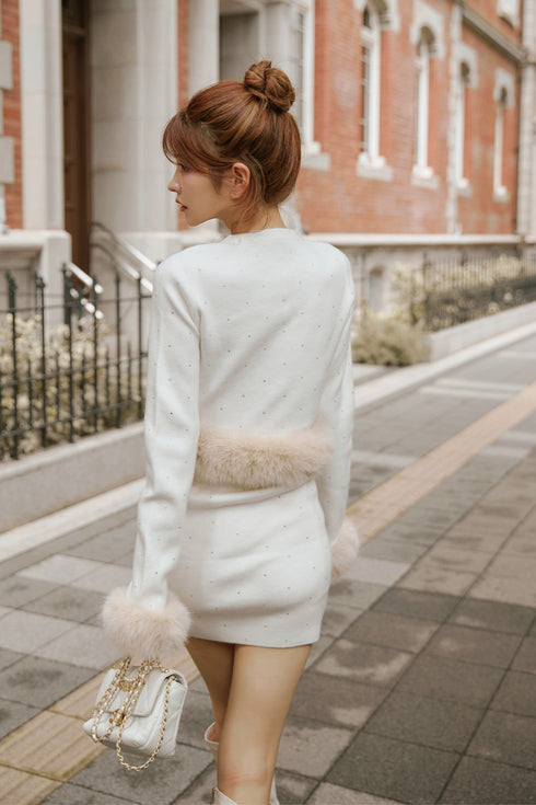 ビジューファーカーディガンセットアップ