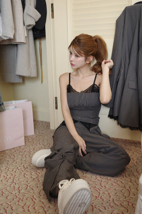 レースピンストライプスラックスセットアップ