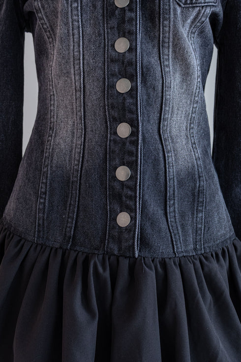 オフショルデニムバルーンワンピース