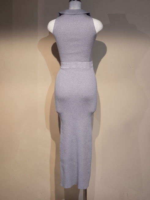 ウエストカットリブロングワンピース